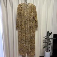 花柄 ロングシャツワンピース イエロー系