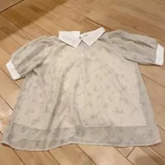 フラワープリントシャツ衿プルオーバー ベージュ