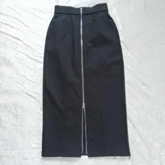 GU 黒 タイトスカート フロントジッパー 裏フリースフロントジップスカートQ