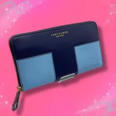 《超美品》 トリーバーチ　ラウンドジップ長財布　Tロゴ　レザー　ゴールド金具