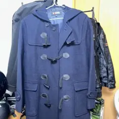 ネイビー ダッフルコート ウール混合 フード付き