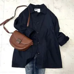 美品 MHL. ネイビー 綿 麻 襟付き ジャケット サイズI