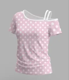早い者勝ち！ドット柄 オープンショルダー 半袖 Tシャツ ピンク 匿名配送のサムネイル
