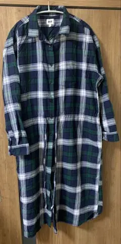 【美品】UNIQLO チェック柄 長袖シャツワンピース L