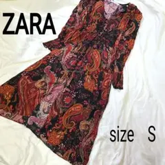 ZARA ペイズリー柄 ドレスワンピース 長袖 S　社交ダンス　ロングワンピースのサムネイル