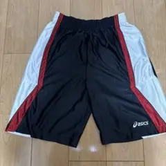 asics バスケットボールパンツ 黒/白/赤 光沢