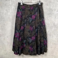 美品 Christian Ada ロングスカート フレア L相当 ブラック 花柄