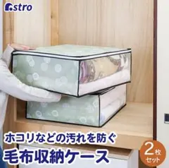 アストロ 収納ケース 毛布・軽寝具用 2枚組 グリーン 和モダン柄 透明窓付き