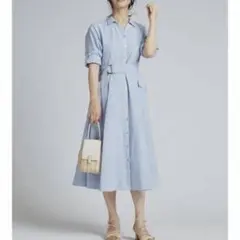 CELFORD コットンレースシャツワンピース　サックス　Mサイズ