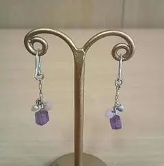 【ビーズのフックピアス】パールとパープル系