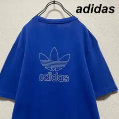 レアデザイン アディダス Tシャツ ブルー トレフォイルロゴ刺繍 バックプリント