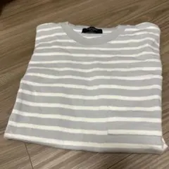 BACK NUMBER ボーダー ポケット　半袖Tシャツ グレー×ホワイト