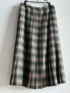 チェック　プリーツスカート　ウール 70% 古着