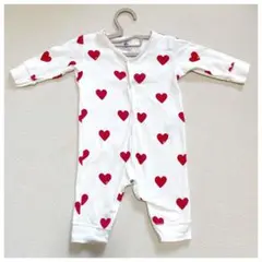 美品 プチバトー ハート柄ロンパース 65 ベビー カバーオール 60 GW