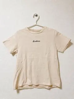 GRL ベージュ ロゴ刺繍 半袖Tシャツ F