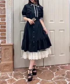 axes femme 肩フリルワンピース ブラック