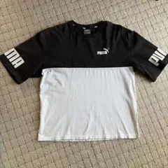 PUMA Tシャツ S バイカラー 袖ロゴ ブラック ホワイト