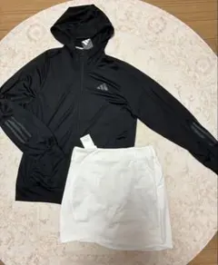 新品アディダスゴルフ 春夏セットアップ UVジップフーディー×白ラウンドスカート