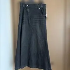 ブラックデニム アシンメトリックファスナーロングスカート