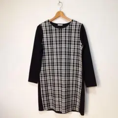 GLACIER 長袖 ワンピース バイカラー チェック 切替 ゆったり