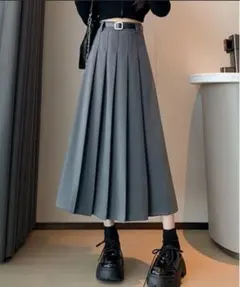 グレー プリーツロングスカート