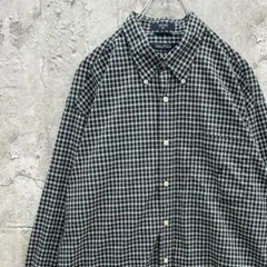 ノーティカ　長袖　チェックシャツ　BD　古着　ブラック　ダークグリーン　XL