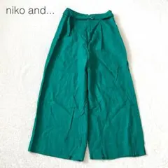 【ニコアンド】リネンワイドパンツ ベルト付 麻100 カジュアル 春夏 緑 M