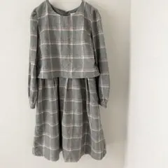 アース　ミュージックアンドエコロジー　長袖チェック柄 ワンピース　Mサイズ