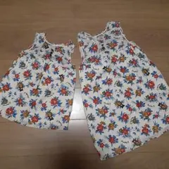 おそろい ノースリーブワンピース ハイビスカス柄90と120 2枚セット