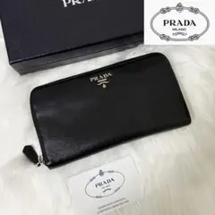 【極美品】付属品完備 PRADAレザー サフィアーノ 長財布 ロゴ ブラック 黒