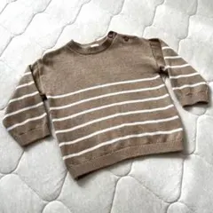 ベビー　H&M 80 コットン　ニット　ベージュ　ボーダー　ブラウン　セーター