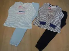 ♡新品　パジャマ　１６０　女の子　２着セット　ストライプ　水色＆紺色　胸二重♡