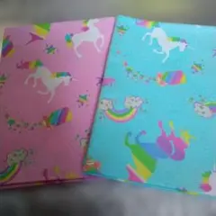 ユニコーンと虹の綿生地 110×50cm 2枚セットオックス　ピンク&水色