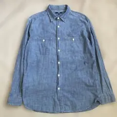 ユニクロ シャンブレーシャツ XL マチ付き 猫目ボタン