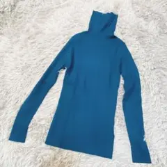 リブタートルネックニット セーター ネイビーグリーン 38/M相当