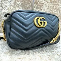 【付属品完備】 グッチ GGマーモント キルティング ショルダーバッグ ブラック