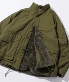 ビッグシルエット スタンドネック リバーシブル ボアブルゾン M オリーブ