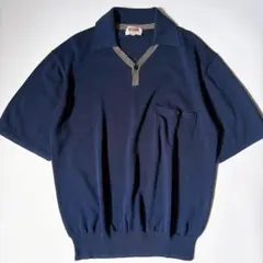 珍品 70s JANTZEN ヴィンテージ パイルシャツ ジップアップ ネイビー