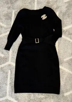 美品ヴィンテージCHANEL シルク黒 半袖 ひざ丈ワンピース ベルト付き CHANEL（ひざ丈ワンピース）のフリマアイテム一覧 美品ヴィンテージ