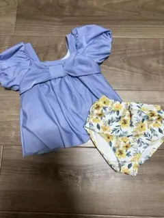 petit main 水着セット 110cm 水色　リボン花柄