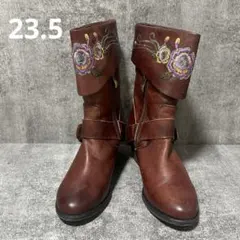 【エスタシオン】ブーツ ウェスタン風 フラワーモチーフ 刺繍 M ヴィンテージ