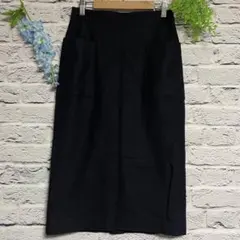 【超美品】ナチュラルビューティーベーシック ウール タイト スカート ネイビー