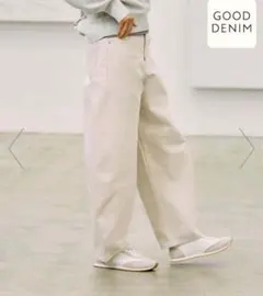 Global work☆goodデニムカーブパンツ☆白Lのサムネイル