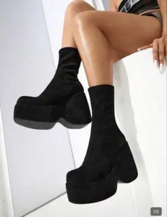 厚底 ソックスブーツ ブラック ショートブーツ SHEIN