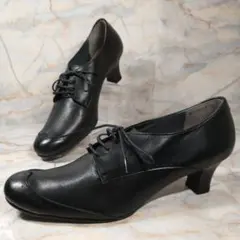 うさぎや 本革 レースアップ パンプス 黒 24.5 日本製