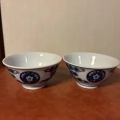 青い花模様 陶器製丼 2個セット