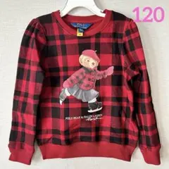 新作◇ラルフローレン ガールズ ポロベア フリーススウェット 赤 6/120