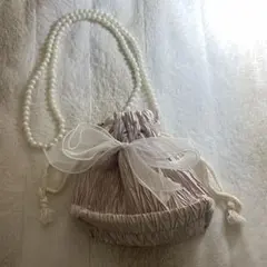 新品未使用 バッグ ピンクビーズリボンショルダーバッグ パーティ 成人式