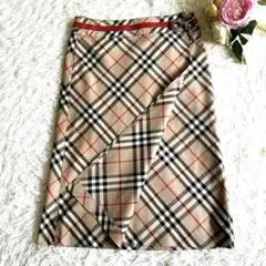バーバリーブルーレーベル　ラップスカート　希少！ノバチェック　チェーン金具　36