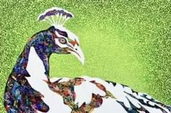 原画　孔雀　動物画　絵画　アクリル画　現代アート　細密画　手描き　一点物 値下げ】鶏 原画 動物画 絵画 アクリル画 現代アート 細密画 手描き